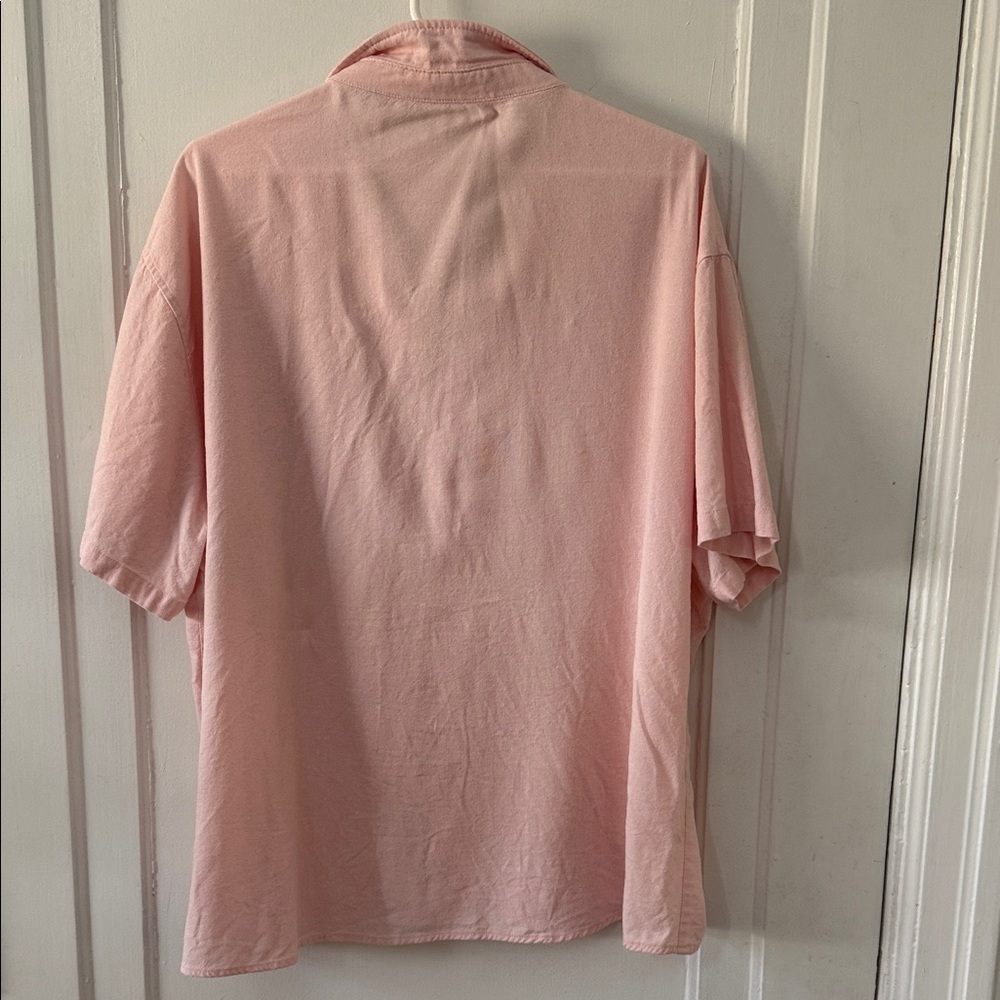 Men’s Linen/Rayon blend pink short sleeve button down shirt XXXL 28” pit to pit - Picture 5 of 5